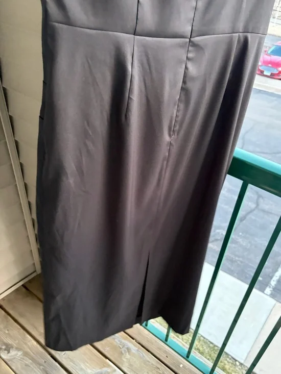 🆕✨ Aidan Mattox Adrianna Papell Black Satin Sheath Dress Midi Size 16 Classic - Picture 8 of 17